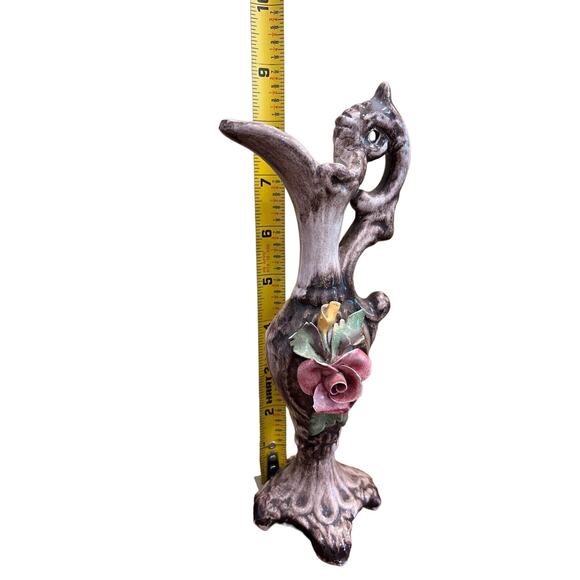 Vintage Italian Bassano Pottery Small Vases 3D Flowers Very Prettyr - Picture 2 of 3